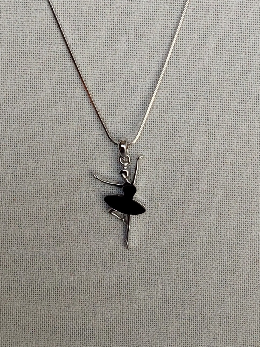 Sterling Silver Ballerina Pendant Necklace - Black